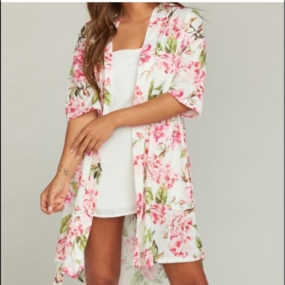 Show Me Your MuMu Floral White & Pink Satin Robe